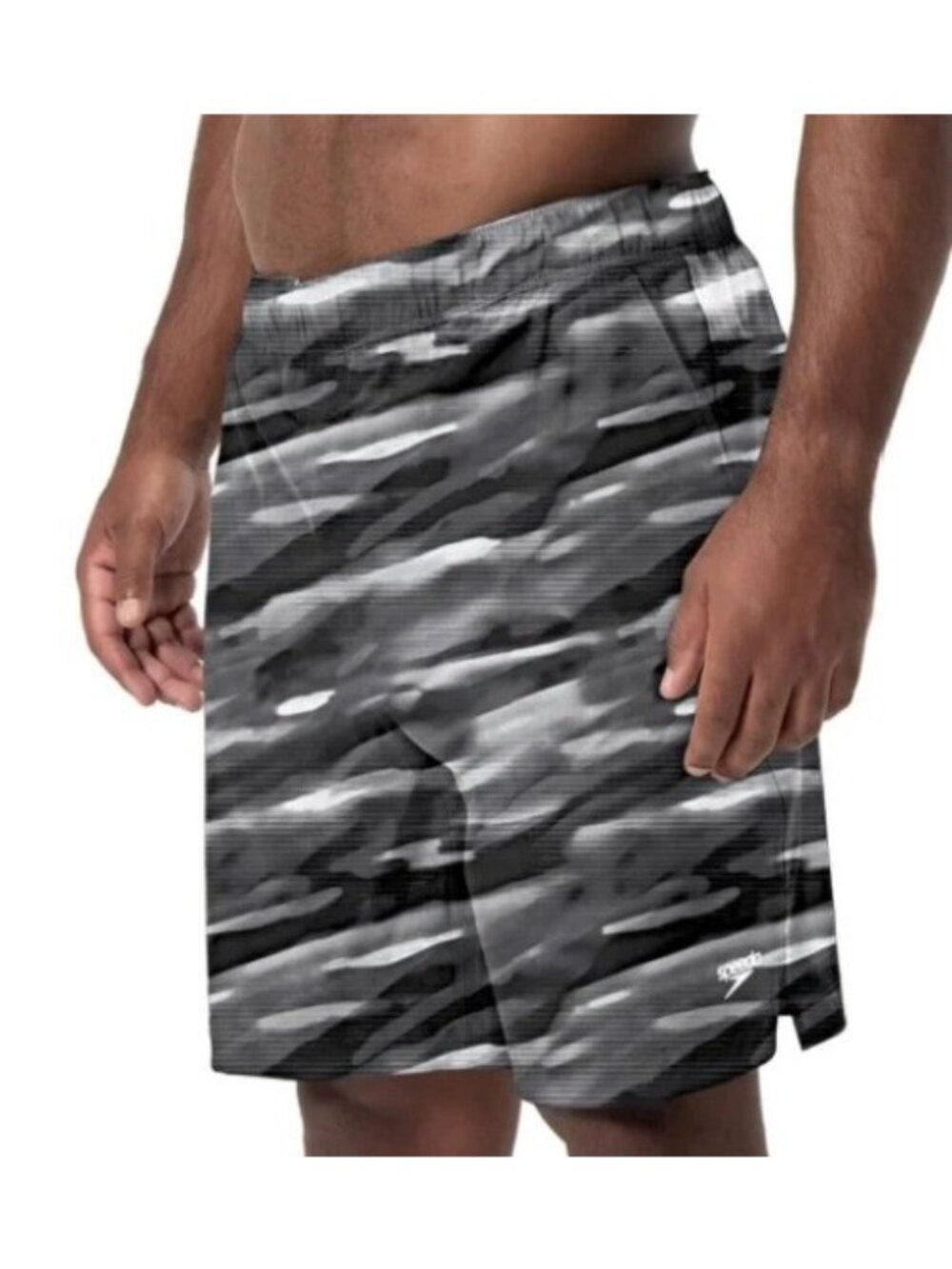 NWOT Speedo Men's XL Black Gray Swim Shorts  Printed